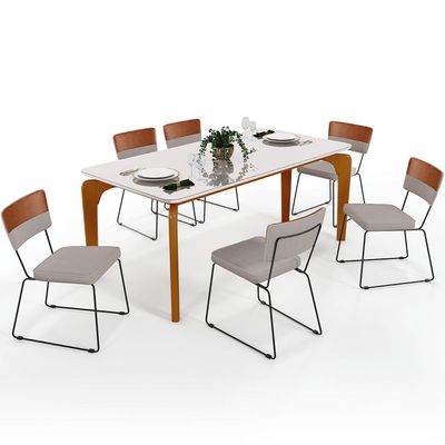 Mesa Capri 160cm Off White Nature Com 6 Cadeiras Allana B05 Couríssimo Camel Linho Bege - Lyam Decor