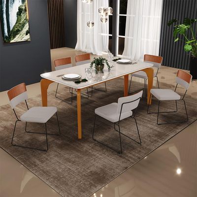 Mesa Capri 160cm Off White Nature Com 6 Cadeiras Allana B05 Couríssimo Camel Linho Bege - Lyam Decor