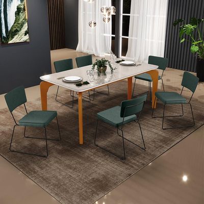 Mesa De Jantar Capri 160cm Off White Nature Com 6 Cadeiras Allana B05 Linho Verde Musgo - Lyam Decor