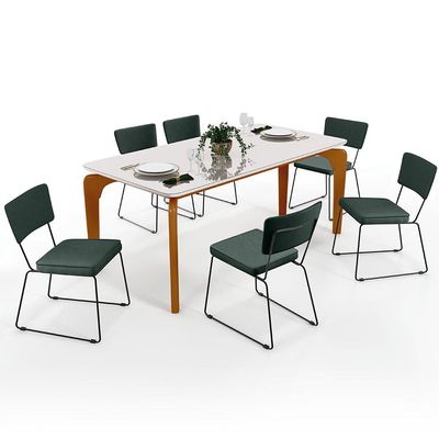 Mesa De Jantar Capri 160cm Off White Nature Com 6 Cadeiras Allana B05 Linho Verde Musgo - Lyam Decor