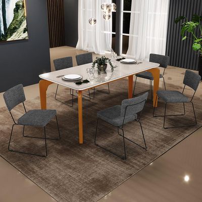 Mesa De Jantar Capri 160cm Off White Nature E 6 Cadeiras Allana B05 Linho Cinza Escuro - Lyam Decor