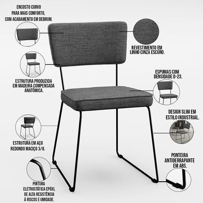 Mesa De Jantar Capri 160cm Off White Nature E 6 Cadeiras Allana B05 Linho Cinza Escuro - Lyam Decor