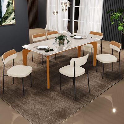 Mesa Jantar Capri 160cm Off White 6 Cadeiras Melina B05 Linho Bege Couríssimo Caramelo - Lyam Decor