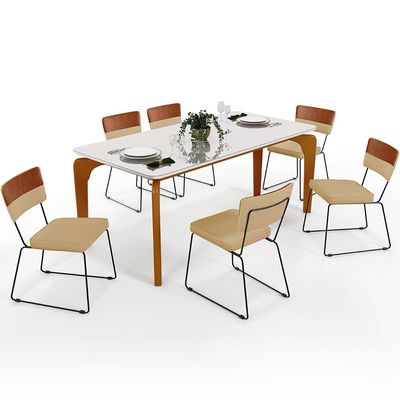 Mesa Capri 160 Off White 6 Cadeiras Allana B05 Faixa Couríssimo Camel Linho Bege Escuro - Lyam Decor