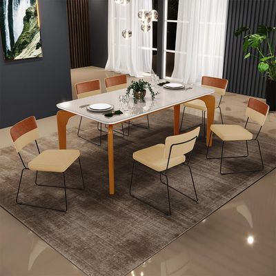 Mesa Capri 160 Off White 6 Cadeiras Allana B05 Faixa Couríssimo Camel Linho Bege Escuro - Lyam Decor