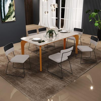 Mesa Capri 160 Off White Nature Com 6 Cadeiras Allana B05 Faixa Corano Preto Linho Bege - Lyam Decor