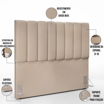 Cabeceira Cama Box Casal 140 cm Dália W01 Suede Bege - Lyam Decor