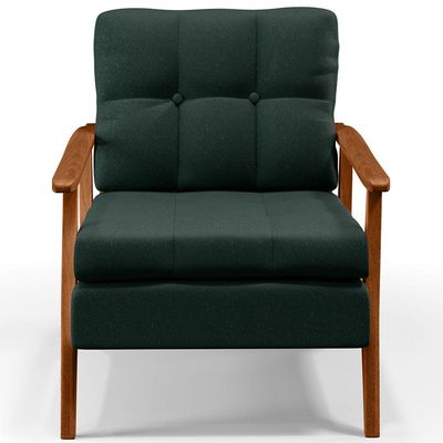 Poltrona Decorativa Para Sala de Estar Encosto Ripado Emília B04 Linho Verde Musgo - Lyam Decor