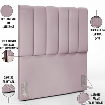 Cabeceira Cama Box Solteiro 100 cm Dália W01 Suede Rosê - Lyam Decor