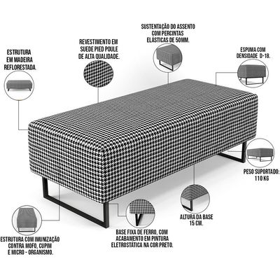 Kit 02 Puffs Decorativo Sala de Estar Bali W01 Base Ferro 120x50 cm Suede Pied Poule - Lyam Decor