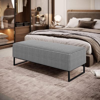 Kit 02 Puffs Decorativo Sala de Estar Bali W01 Base Ferro 120x50 cm Suede Pied Poule - Lyam Decor