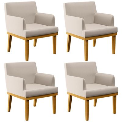 Kit 04 Poltronas Decorativas Para Sala de Estar Beatriz W01 Linho Cru - Lyam Decor