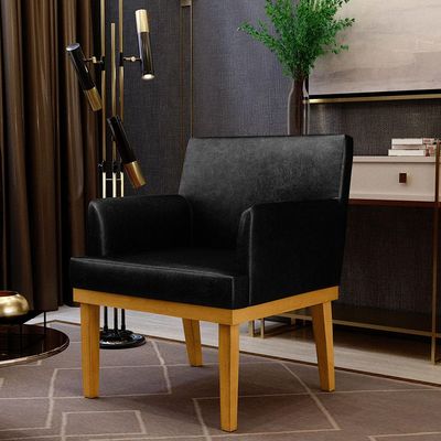 Kit 2 Poltronas Decorativas Para Sala De Estar E Recepção Beatriz W01 Couríssimo Preto - Lyam Decor