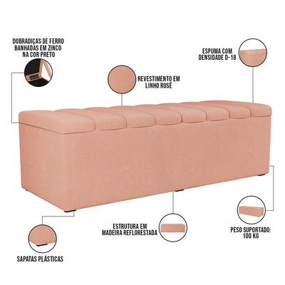 Kit Cabeceira Cama Box Casal 140 Cm Com Calçadeira Recamier Baú Dália W01 Linho Rosê - Lyam Decor