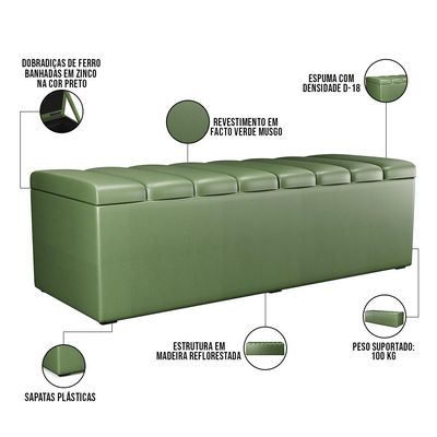 Kit Cabeceira Cama Box Casal 140cm Calçadeira Recamier Baú Dália W01 Facto Verde Musgo - Lyam Decor
