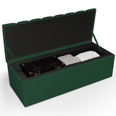 Kit Cabeceira Cama Box Casal Queen 160cm Calçadeira Baú Dália W01 Suede Verde Musgo - Lyam Decor
