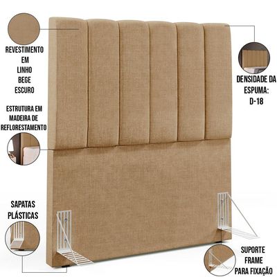 Kit Cabeceira Cama Box Solteiro 100cm Com Calçadeira Baú Dália W01 Linho Bege Escuro - Lyam Decor