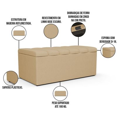 Kit Cabeceira Cama Box Solteiro 100cm Com Calçadeira Baú Dália W01 Linho Bege Escuro - Lyam Decor