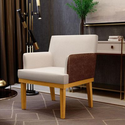 Poltrona Decorativa Para Sala De Estar Recepção Beatriz W01 Linho Cru Couríssimo Marrom - Lyam Decor