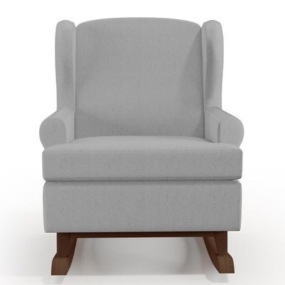Poltrona De Amamentação Com Balanço Malu Base De Madeira P02 Linho Cinza - Lyam Decor