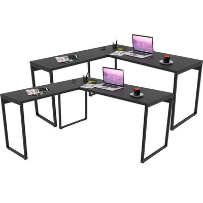 Kit 02 Mesas Escritório Home Office Estilo Industrial em L Form C01 150x150 Preto Onix - Lyam Decor