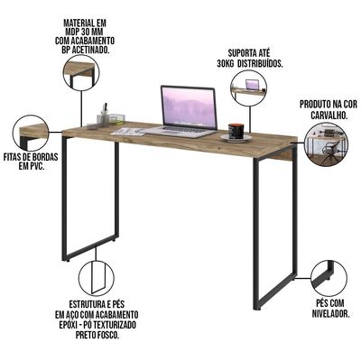 Kit 02 Mesas Para Escritório e Home Office Industrial Aspen 120 cm C01 Carvalho - Lyam Decor