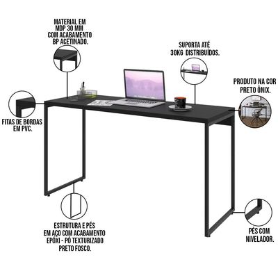 Kit 02 Mesas Para Escritório e Home Office Industrial Aspen 135 cm C01 Onix - Lyam Decor