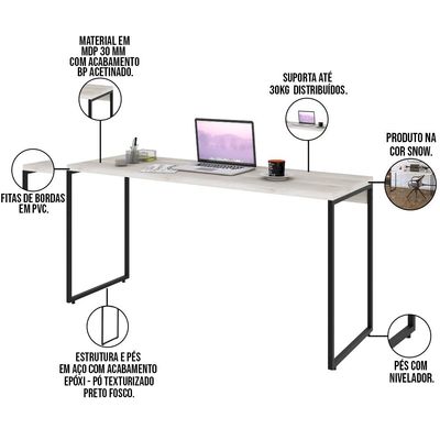 Kit 02 Mesas Para Escritório e Home Office Industrial Aspen 150 cm C01 Snow - Lyam Decor