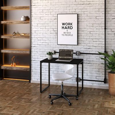 Kit 02 Mesas Para Escritório e Home Office Industrial Aspen 90 cm C01 Onix - Lyam Decor