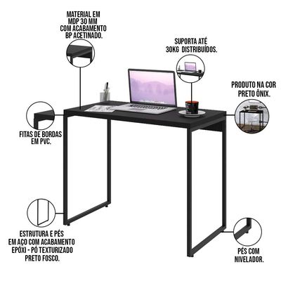 Kit 02 Mesas Para Escritório e Home Office Industrial Aspen 90 cm C01 Onix - Lyam Decor