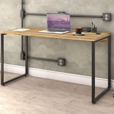 Kit 02 Mesas Para Escritório Home Office Estilo Industrial Form C01 135 cm Carvalho - Lyam Decor