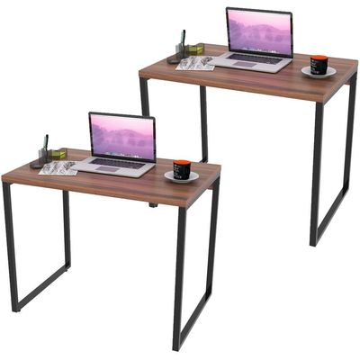Kit 02 Mesas Para Escritório Home Office Estilo Industrial Form C01 90 cm Nogal - Lyam Decor