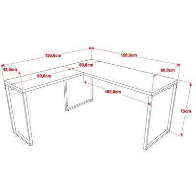 Kit 2 Mesas Para Escritório Home Office Estilo Industrial em L Form C01 150x150cm Nogal - Lyam Decor