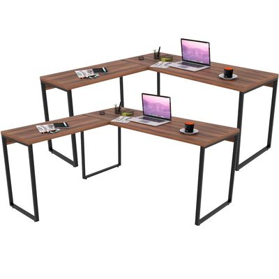 Kit 2 Mesas Para Escritório Home Office Estilo Industrial em L Form C01 150x150cm Nogal - Lyam Decor