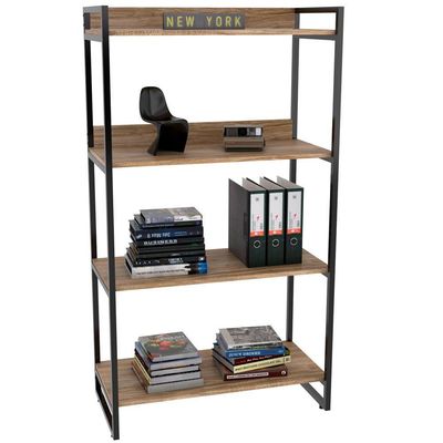 Kit Mesa Cavalete 150 cm com Estante 4 Prateleiras Estilo Industrial Form C01 Carvalho - Lyam Decor