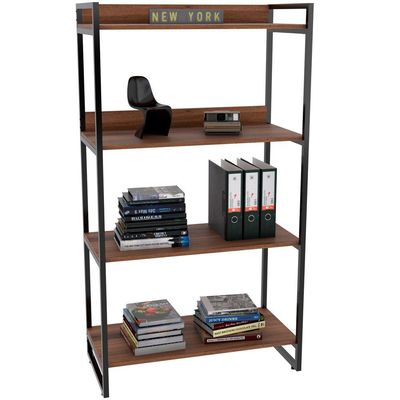 Kit Mesa Cavalete 150 cm com Estante 4 Prateleiras Estilo Industrial Form C01 Nogal - Lyam Decor