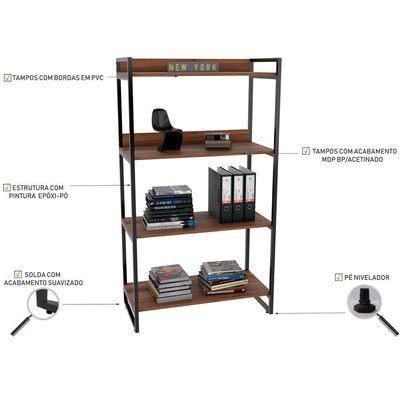Kit Mesa Cavalete 150 cm com Estante 4 Prateleiras Estilo Industrial Form C01 Nogal - Lyam Decor