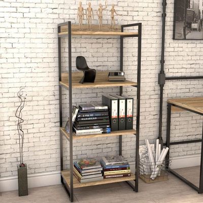 Kit Mesa Para Escritório com Estante 4 Prateleiras Industrial Form C01 135 cm Carvalho - Lyam Decor