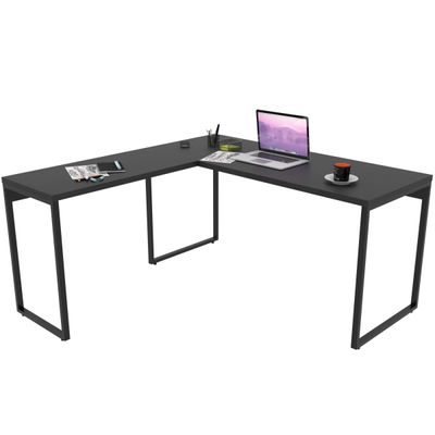 Kit Mesa Para Escritório Industrial em L com 2 Estantes com 5 Prateleiras Form Preto - Lyam Decor