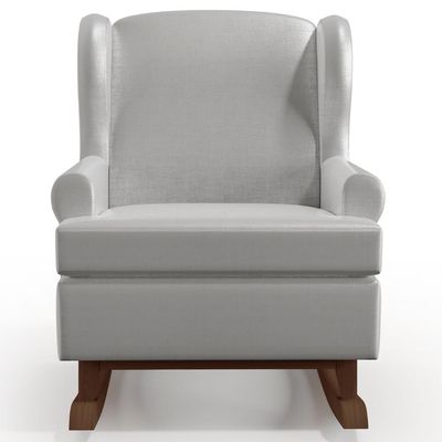Poltrona De Amamentação Com Balanço Malu Base De Madeira P02 Facto Cinza Metalizado - Lyam Decor