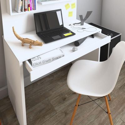 Mesa Para Escritório Escrivaninha com Painel Home Office First A02 Branco - Lyam Decor