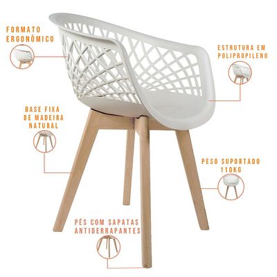 Kit 02 Cadeiras Decorativas Para Sala de Jantar Madri Com Base de Madeira E01 Branco - Lyam Decor