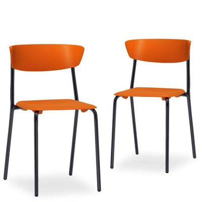 Kit 02 Cadeiras Fixa Base Preta Empilhável Bit F02 Laranja - Lyam Decor