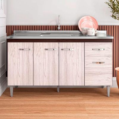 Balcão Cozinha Gabriela 3 Porta 150cm S-t Ajl Castanho Avelã