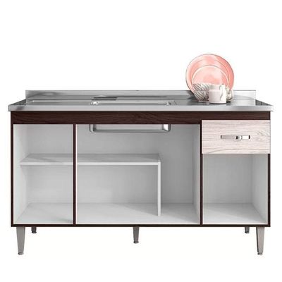 Balcão Cozinha Gabriela 3 Porta 150cm S-t Ajl Castanho Avelã