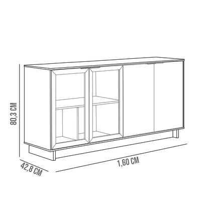 Aparador Buffet Para Sala de Jantar 04 Portas Áustria C04 Preto Noce Milano - Lyam Decor