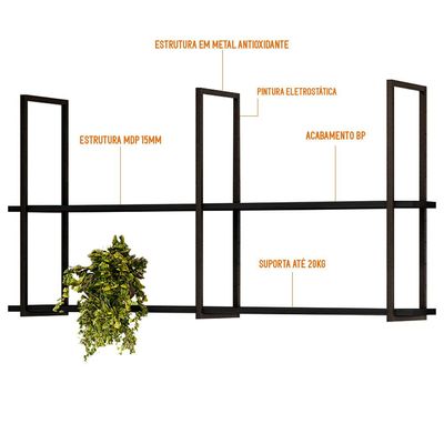 Kit 02 Prateleiras Decorativas Industrial Multiuso 135cm Design D01 Preto - Lyam Decor