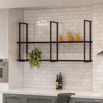 Kit 02 Prateleiras Decorativas Industrial Multiuso 135cm Design D01 Preto - Lyam Decor