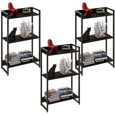 Kit 3 Estantes Multiuso Escritório Industrial 3 Prateleiras Areta 104x60cm C01 Onix - Lyam Decor