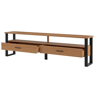 Rack Para Sala De Estar 02 Gavetas 01 Prateleira Olivy D03 220 Cm Freijó Preto Fosco - Lyam Decor